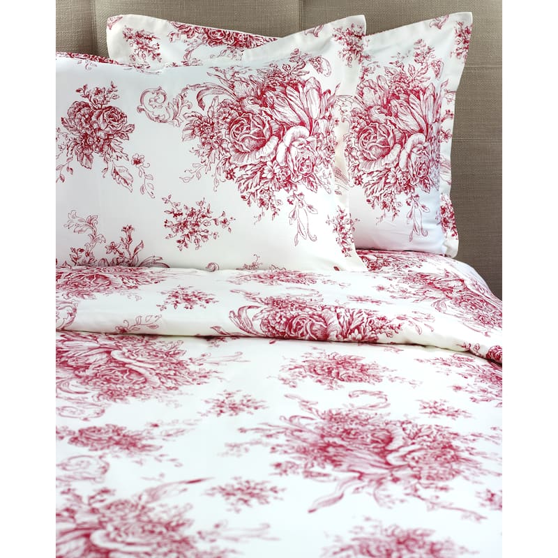 Printed Design Cotton Collection 400 Thread Count Red Toile Duvet Set