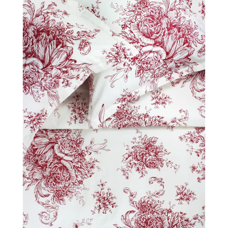 Printed Design Cotton Collection 400 Thread Count Red Toile Duvet Set - Twin - 2 Piece