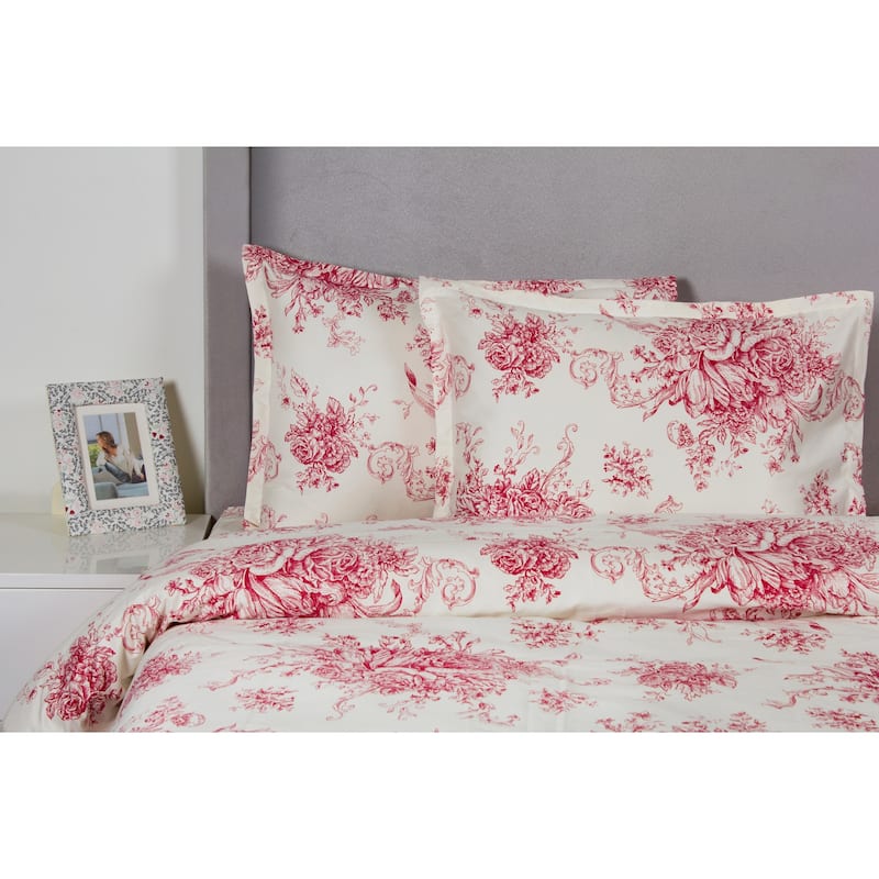 Printed Design Cotton Collection 400 Thread Count Red Toile Duvet Set