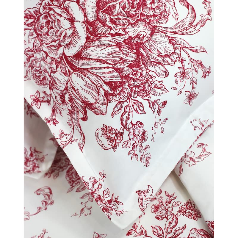 Printed Design Cotton Collection 400 Thread Count Red Toile Duvet Set