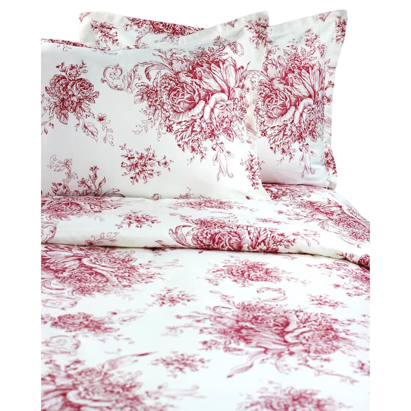 Printed Design Cotton Collection 400 Thread Count Red Toile Duvet Set