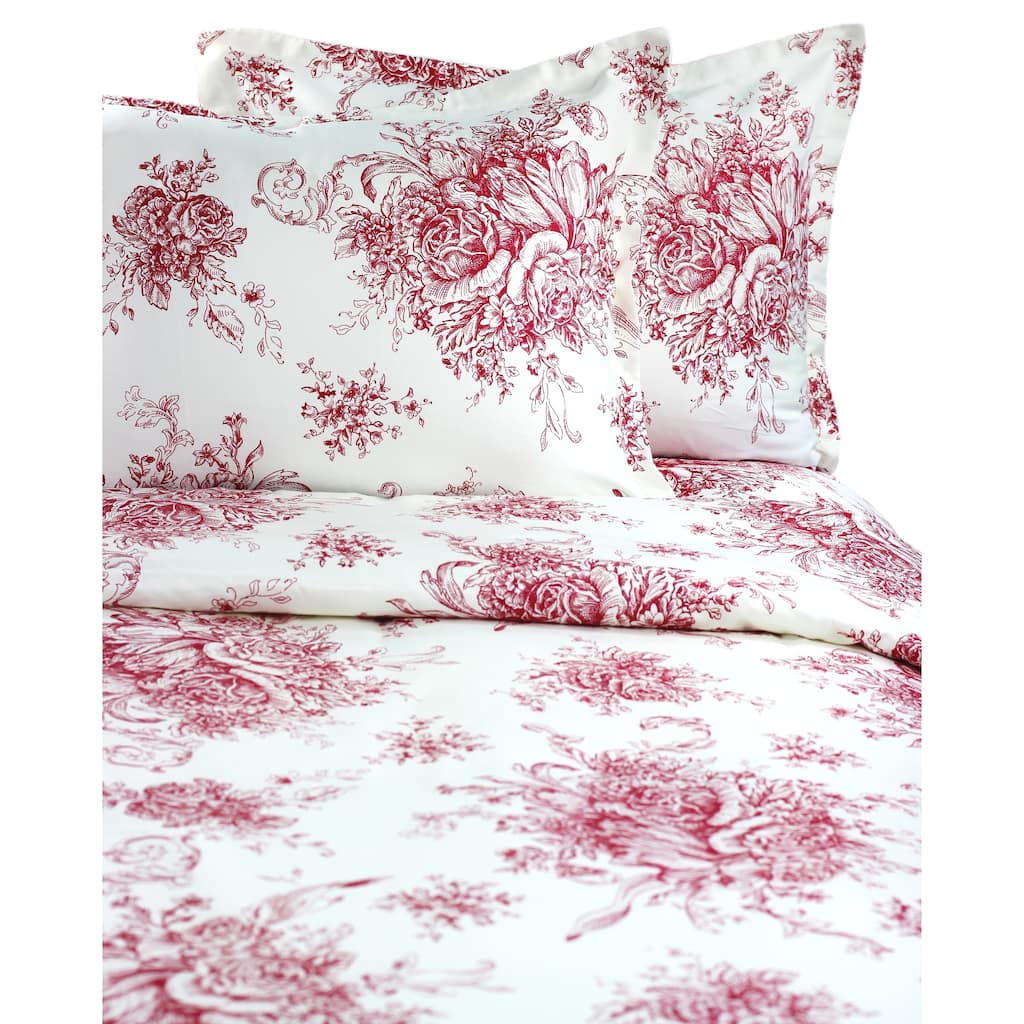 Printed Design Cotton Collection 400 Thread Count Red Toile Duvet Set