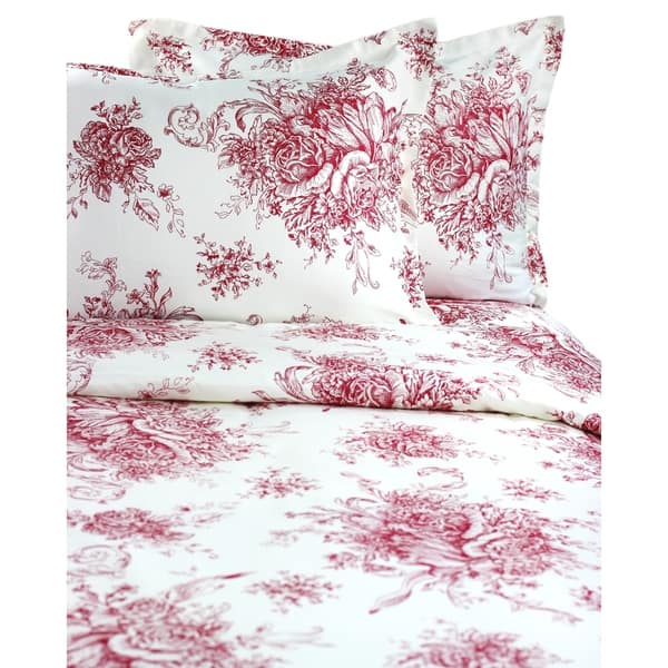 slide 2 of 6, Printed Design Cotton Collection 400 Thread Count Red Toile Duvet Set