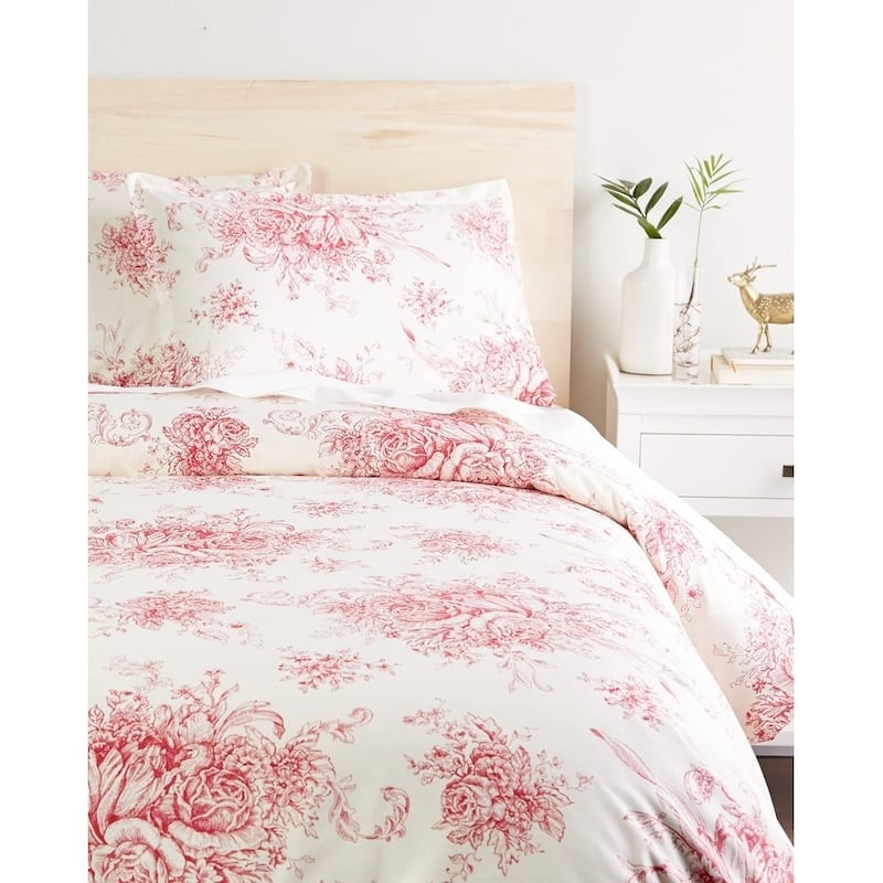 Printed Design Cotton Collection 400 Thread Count Red Toile Duvet Set