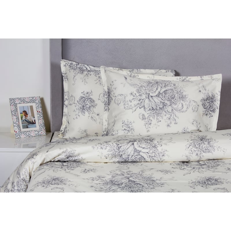 Printed Design Cotton Collection 400 Thread Count Grey Toile Duvet Set