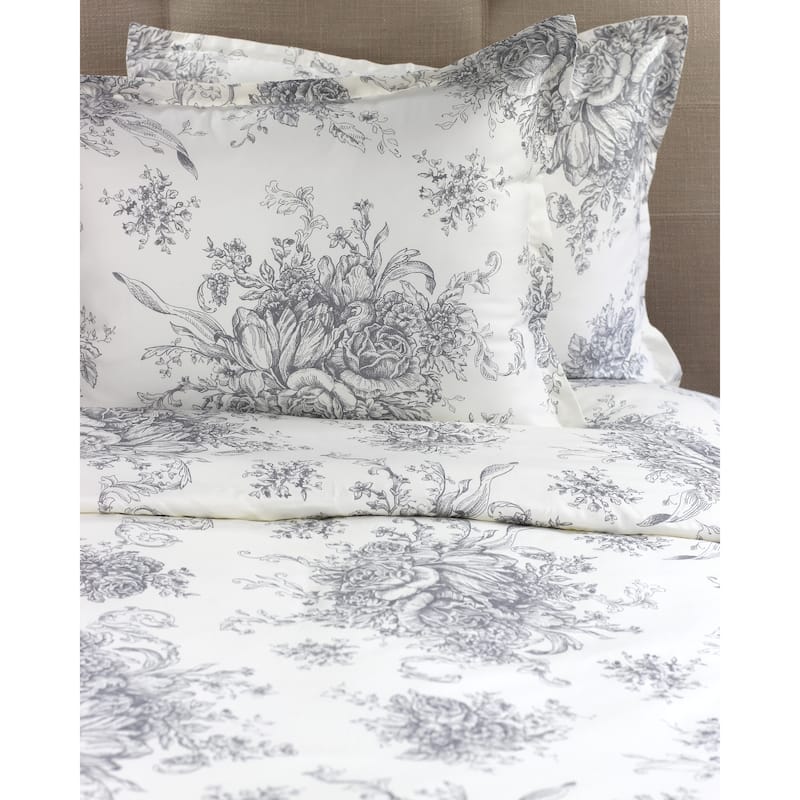 Printed Design Cotton Collection 400 Thread Count Grey Toile Duvet Set