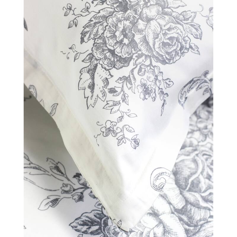 Printed Design Cotton Collection 400 Thread Count Grey Toile Duvet Set