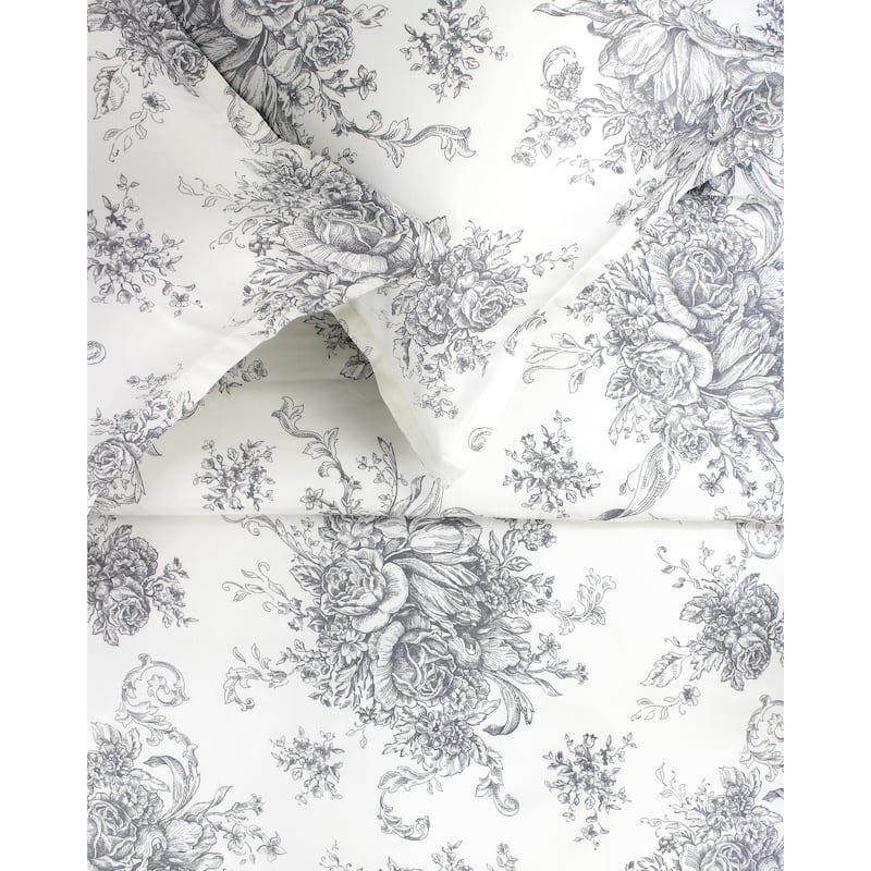 Printed Design Cotton Collection 400 Thread Count Grey Toile Duvet Set
