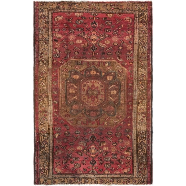 Hand Knotted Shiraz Semi Antique Wool Area Rug - 4' x 6' 6