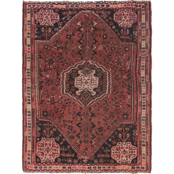Hand Knotted Shiraz Semi Antique Wool Area Rug - 5' 8 x 7' 10