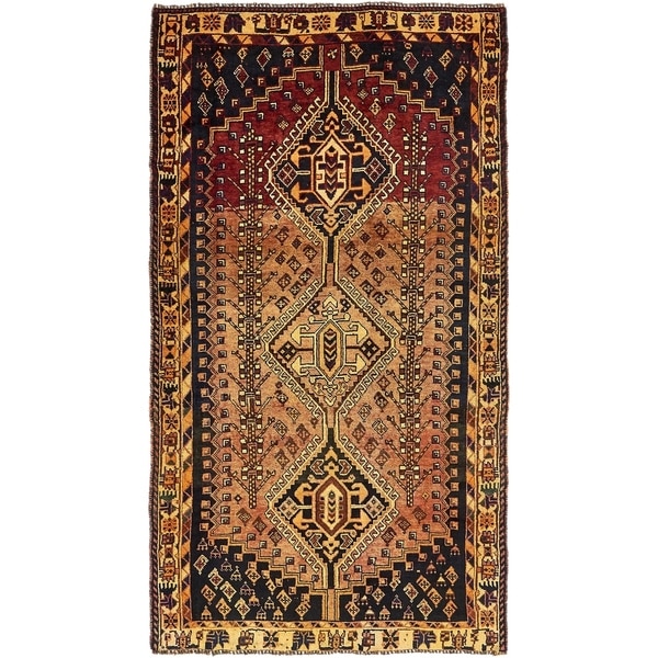 Hand Knotted Shiraz Semi Antique Wool Area Rug - 4' 4 x 8'