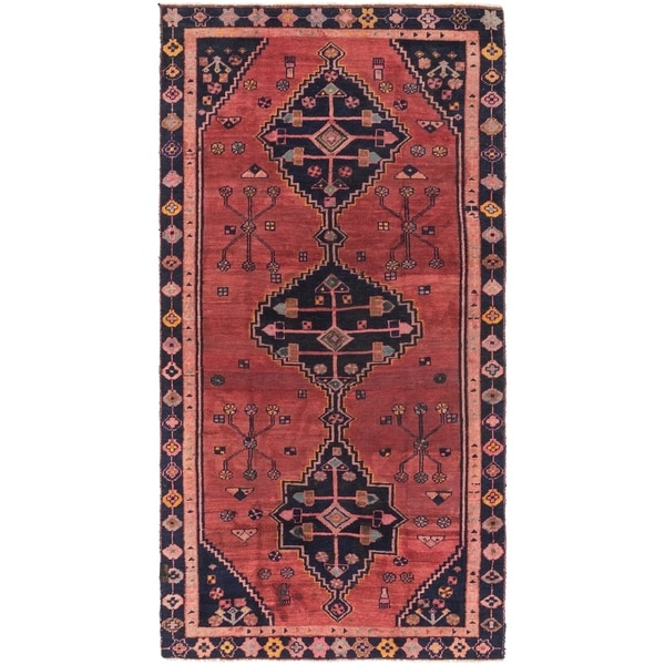 Hand Knotted Shiraz Semi Antique Wool Runner Rug - 4' x 8'