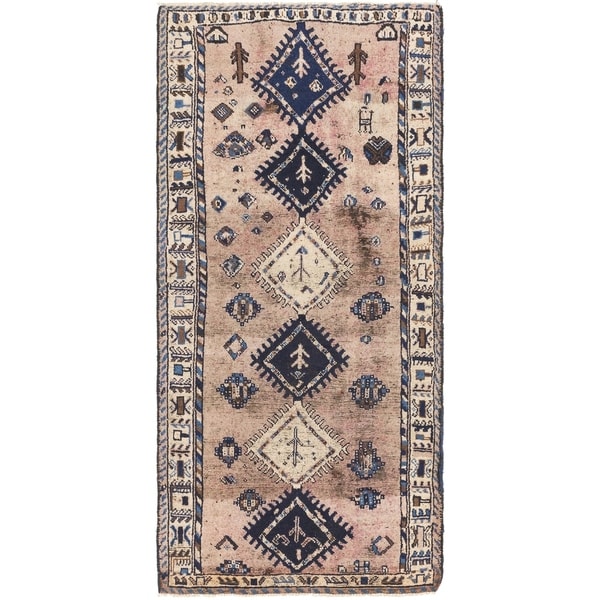 Hand Knotted Shiraz Antique Wool Runner Rug - 3' 10 x 8' 5