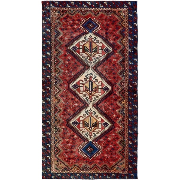 Hand Knotted Shiraz Semi Antique Wool Area Rug - 5' 1 x 9' 6