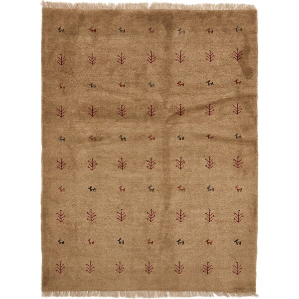 Hand Knotted Shiraz-Gabbeh Wool Area Rug - 5' x 6' 7