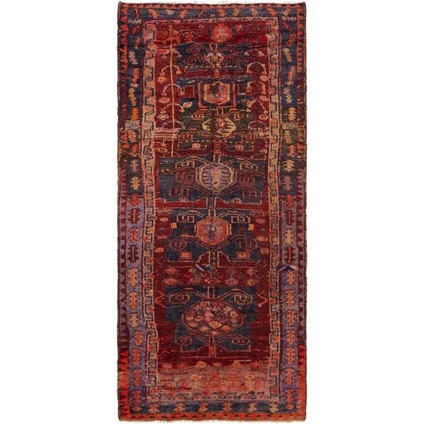 Hand Knotted Shiraz-Lori Antique Wool Runner Rug - 3' 6 x 8'