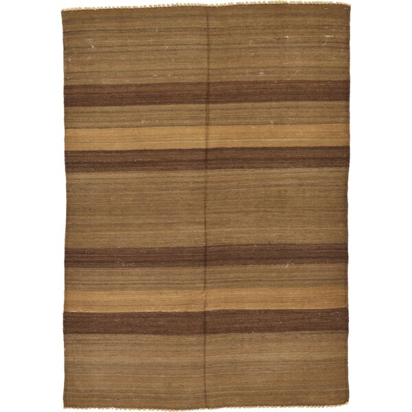Hand Woven Striped Modern Kilim Wool Area Rug - 4' 1 x 5' 9
