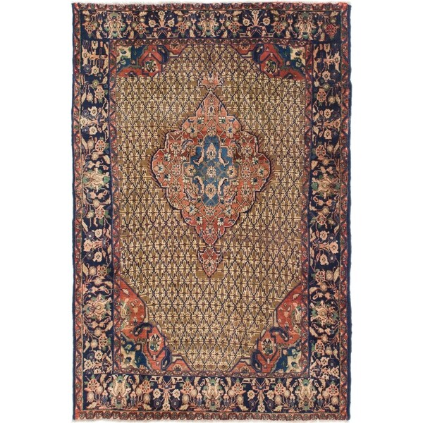 Hand Knotted Songhor Antique Wool Area Rug - 5' 8 x 8' 7