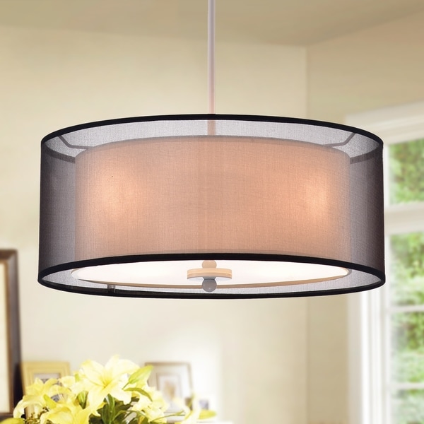 Artem 16 Inch Cynlindrical Pendant Lamp With Black Sheer Fabric Shade Artem 16 Inch Cynlindrical Pendant Lamp With Black Sheer Fabric Shade