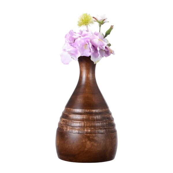 Villacera Handmade Mango Wood Bottle Vase Large Round