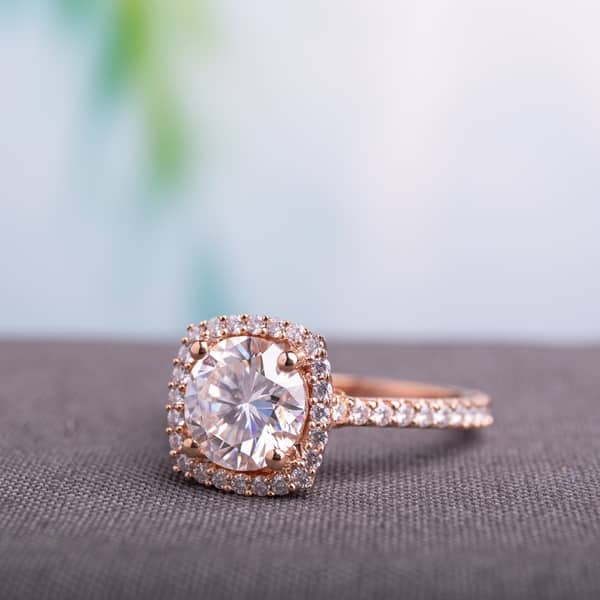 Miadora 2 1 2ct Dew Moissanite Halo Engagement Ring In 10k Rose Gold