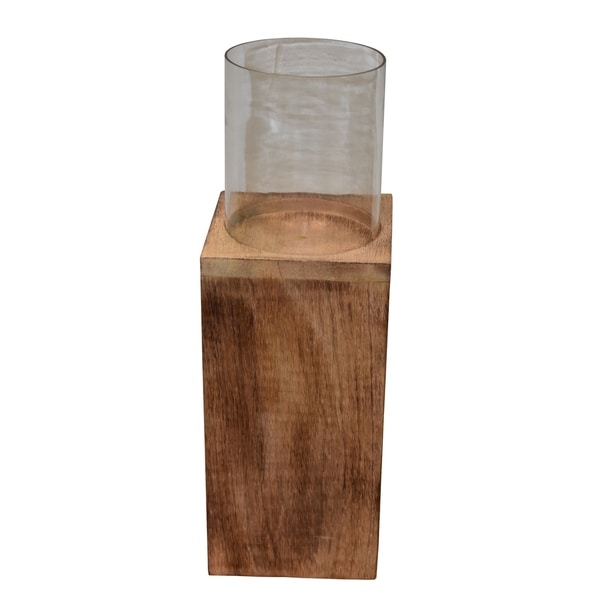 Essential Decor & Beyond Pillar Wood/Glass Tealight Holder EN14537 - 6 x 6 x 18