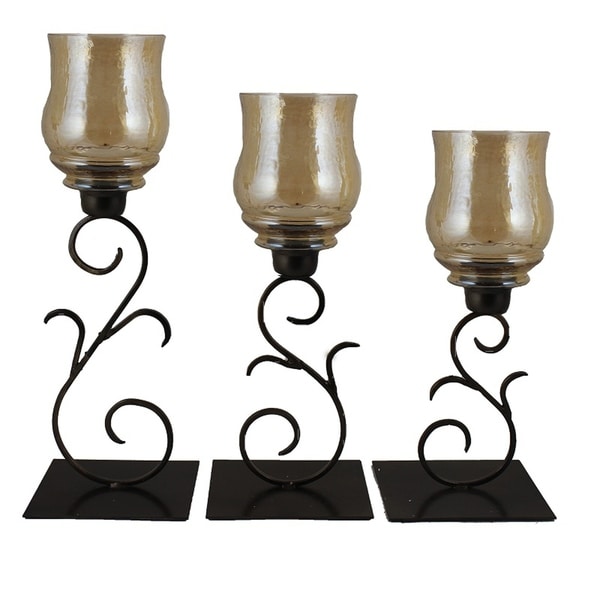 Essential Decor & Beyond 3 Piece Glass and Metal Hurricane EN14018 - 7 x 7 x 19