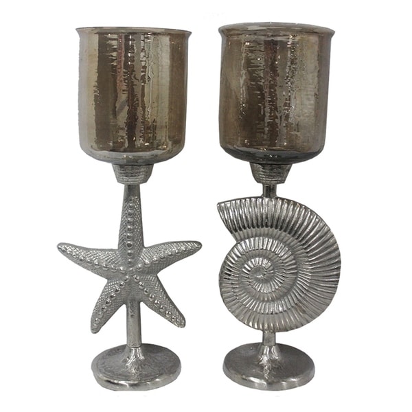 Essential Decor & Beyond 2pc Glass Shell & Starfish Hurricane EN14240 - 8 x 8 x 24