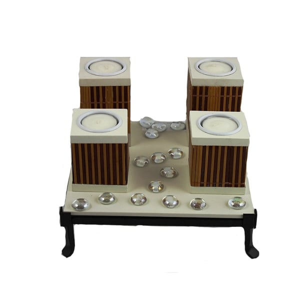 Essential Decor & Beyond Squared Metal & Wood Tealight Holder EN5229 - 8 x 8 x 5