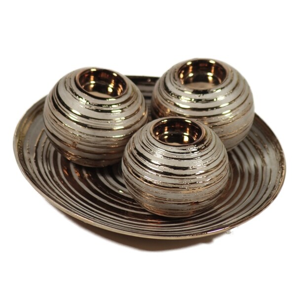 Essential Decor & Beyond Plate 3 Piece Metal Tealight Holder EN1999 - 4 x 10.25 x 3.5