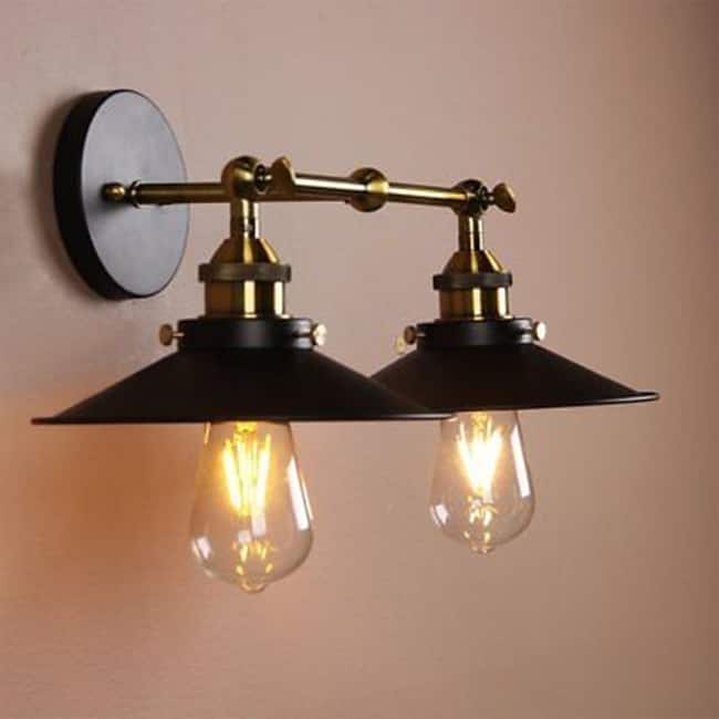 Dorothy 2-Lamp Black Hooded Wall Sconce (includes Edison bulbs)