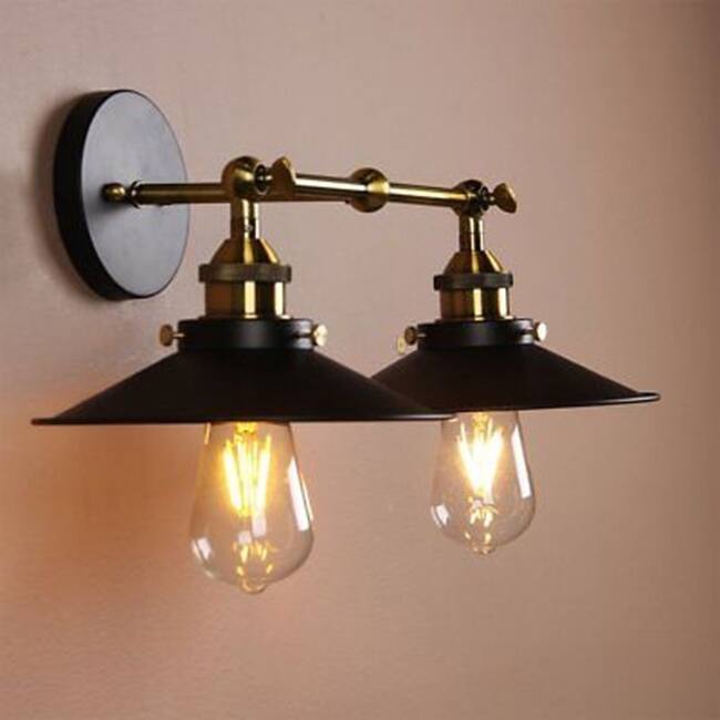 Dorothy 2-Lamp Black Hooded Wall Sconce (includes Edison bulbs)