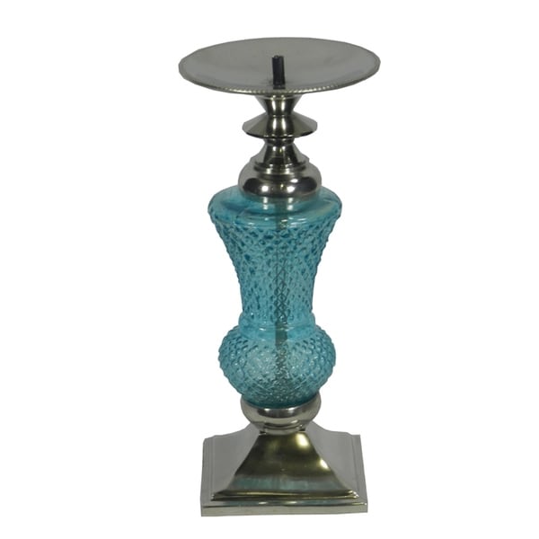 Essential Decor & Beyond Pillar Metal Candlestick - Aqua 3808AQ - 10 x 4 x 4