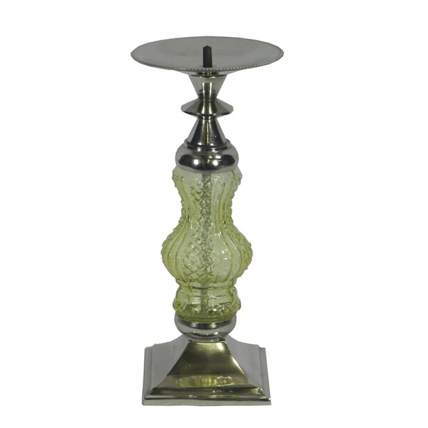 Essential Decor & Beyond Pillar Metal Candlestick - Lime Green 3808LG - 10.75 x 4 x 4