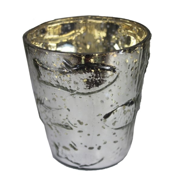 Essential Decor & Beyond Silver Embossed Glass Votive EN14225 - 4.33 x 7.08 x 18.89