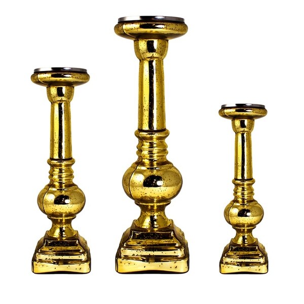 Essential Decor & Beyond 3 Piece Glass Candlestick Set EN14662-GOLD - 5 x 5 x 20