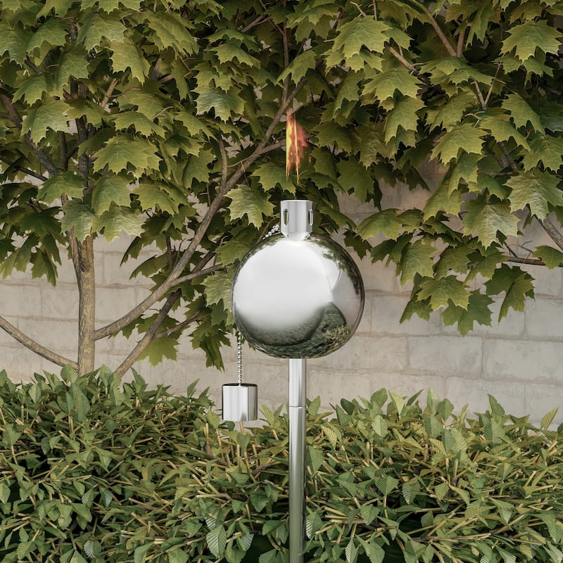 Outdoor Torch Lamp 45" Patio/Backyard Stainless Steel Fuel Canister by Pure Garden