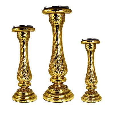 Essential Decor & Beyond 3pcs Glass Candlestick Holder EN14664-GOLD - 5.5 x 5.5 x 20