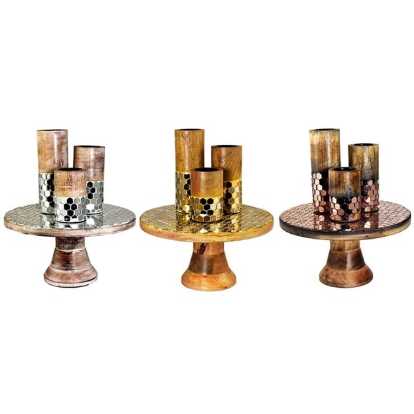 Essential Decor & Beyond Mosaic Wooden Tealight Holder EN14543 - 6 x 12 x 12