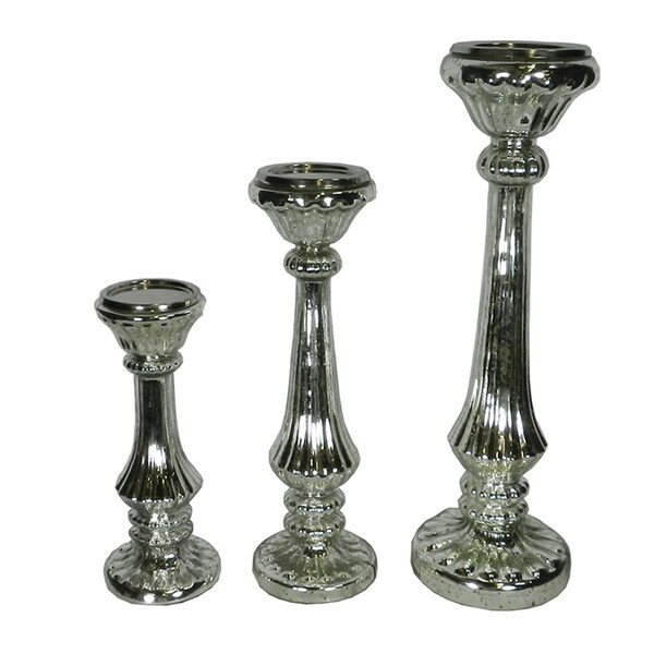 Essential Decor & Beyond 3 Piece Metal/Glass Candlestick Set EN14484 - 5.5 x 5.5 x 13