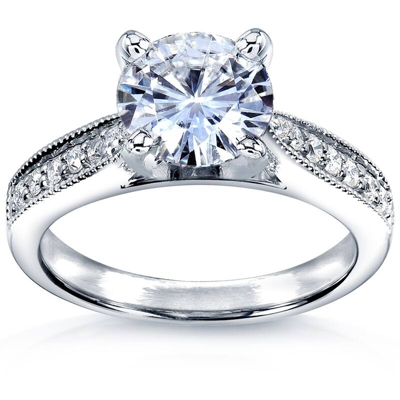 Annello by Kobelli 14k White Gold 1 1/6 Carats TGW Round Moissanite and Diamond Pave Milgrain Ring