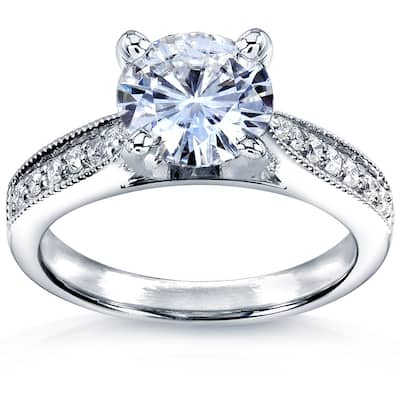 Annello by Kobelli 14k White Gold 1 1/6 Carats TGW Round Moissanite and Diamond Pave Milgrain Ring