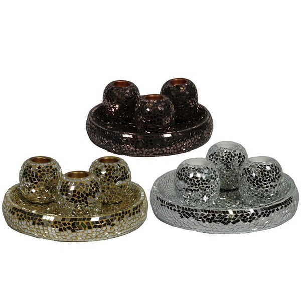 Essential Decor & Beyond Mosaic 3 Piece Tealight Set EN23183 - 14 x 14 x 1.6