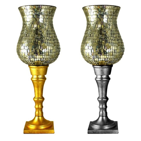 Essential Decor & Beyond Mosaic Glass Hurricane Set with Base EN14620 - 5 x 5 x 15