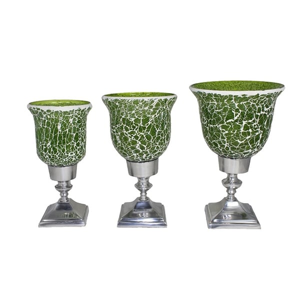 Essential Decor & Beyond Mosaic Glass 3 Piece Hurricane EN14012 - 8.25 x 21.25 x 11
