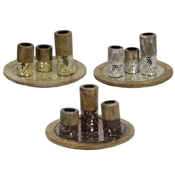 Essential Decor & Beyond Mosaic 3 Piece Tealight Set EN23184 - 16.5 x 16.5 x 19.5