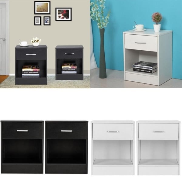 Set of 2 Bedroom Storage End Beside Table 1 Drawer Nightstand 2 Colors