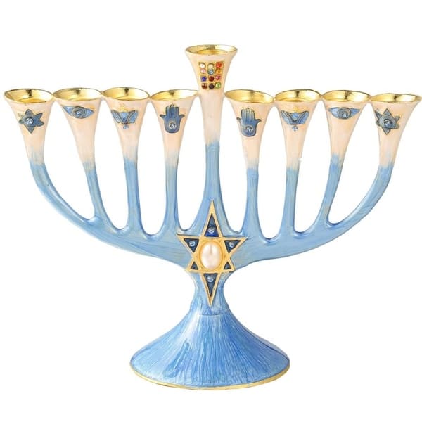 Matashi Hand Painted Enamel Menorah Candelabra w/ Star of David Design