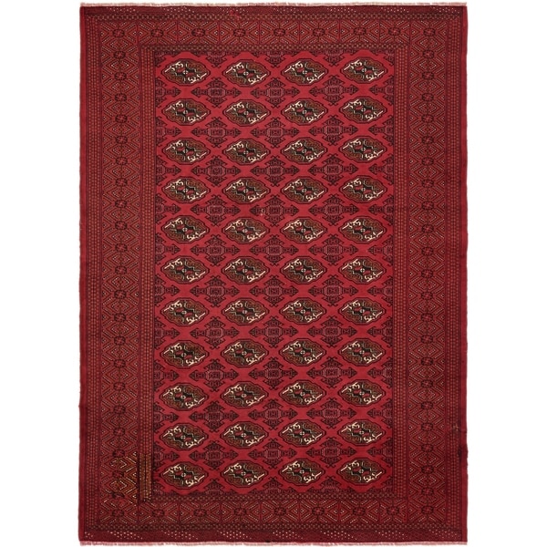 Hand Knotted Torkaman Wool Area Rug - 6' 7 x 9' 2