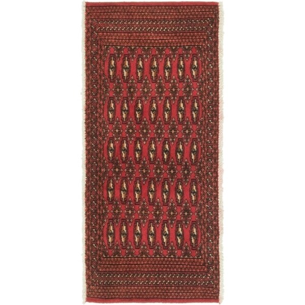 Hand Knotted Torkaman Wool Runner Rug - 2' x 4' 3